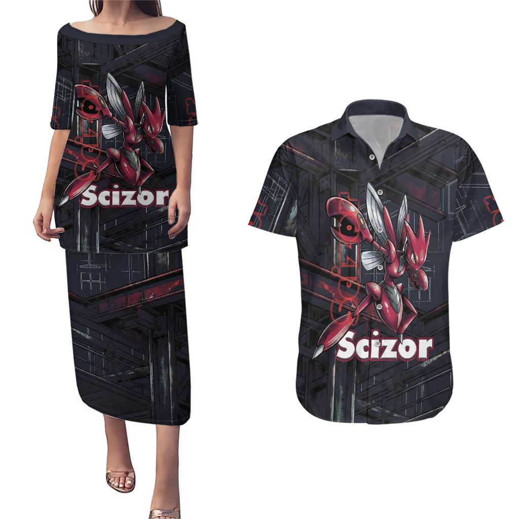 Scizor Battle Armor Couples Matching Puletasi and Hawaiian Shirt Scizor’s Domain - Claws of Precision