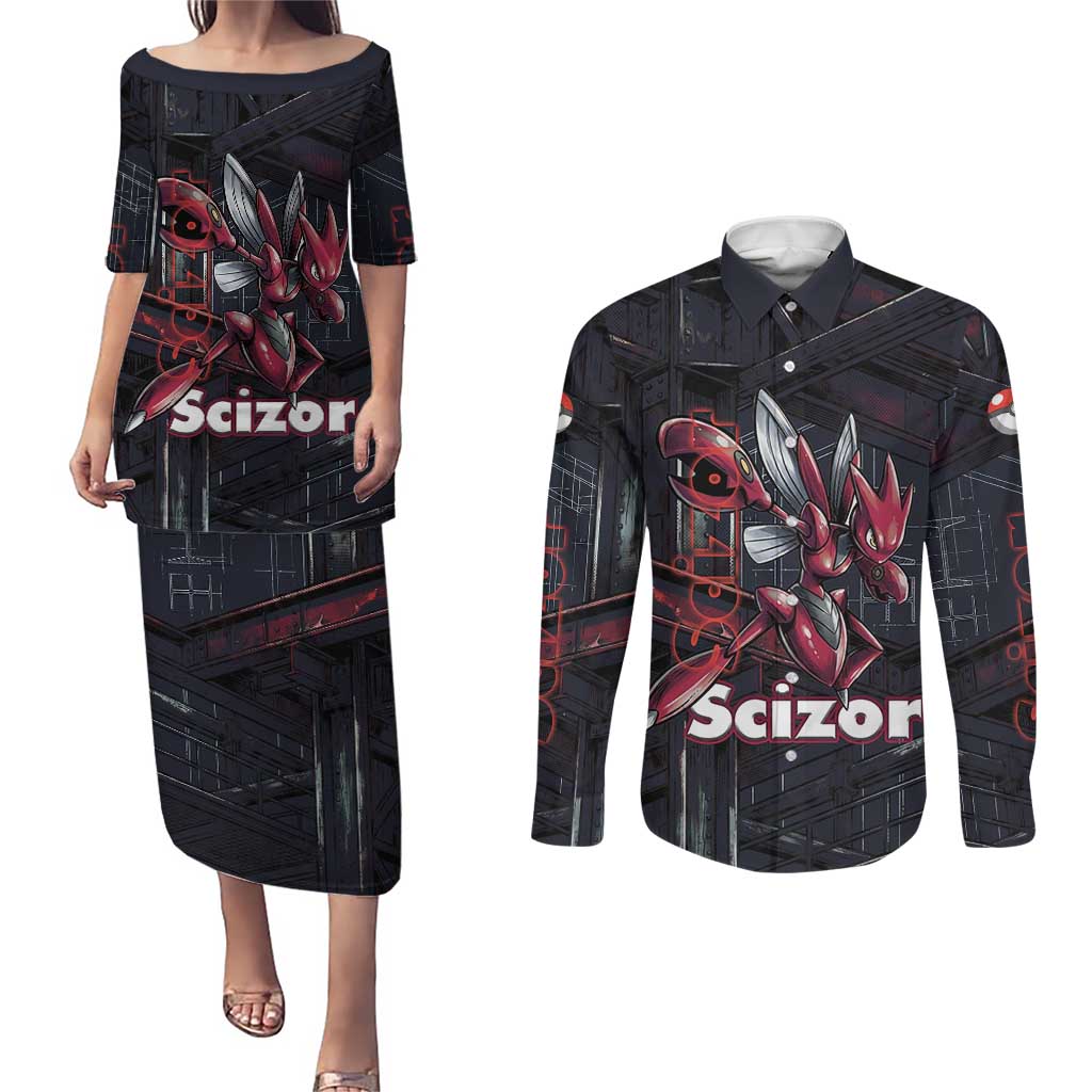 Scizor Battle Armor Couples Matching Puletasi and Long Sleeve Button Shirt Scizor’s Domain - Claws of Precision