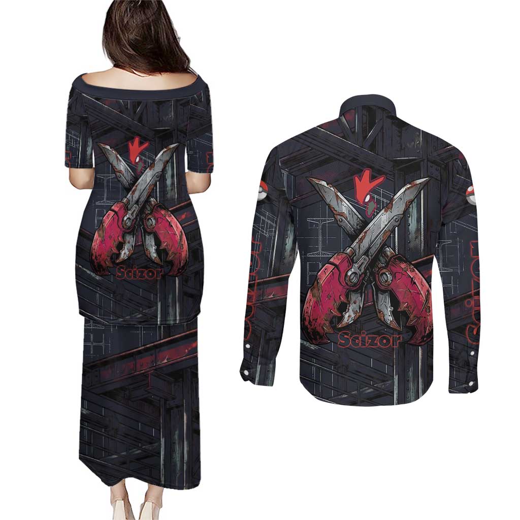 Scizor Battle Armor Couples Matching Puletasi and Long Sleeve Button Shirt Scizor’s Domain - Claws of Precision