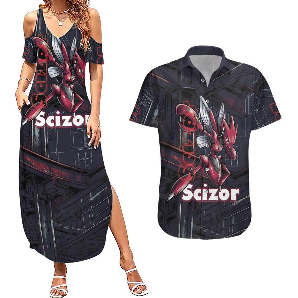 Scizor Battle Armor Couples Matching Summer Maxi Dress and Hawaiian Shirt Scizor’s Domain - Claws of Precision