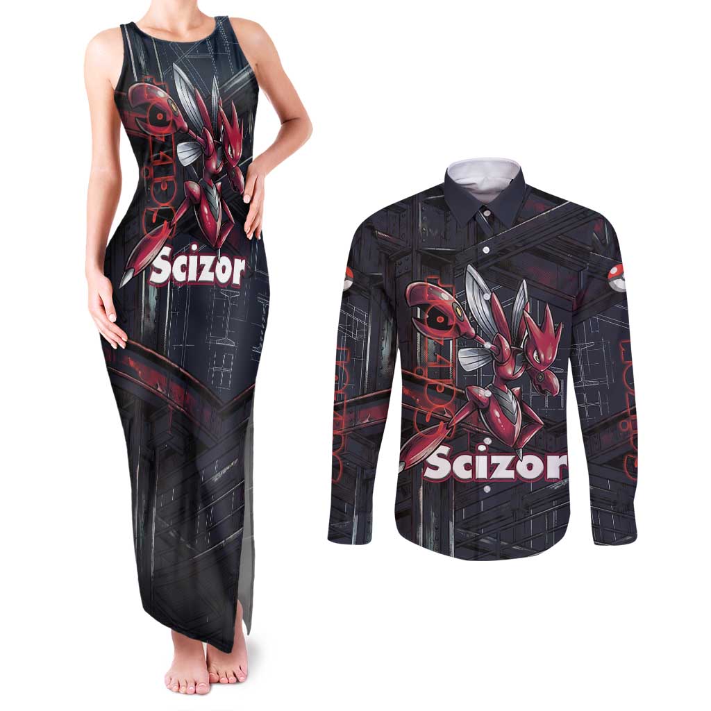 Scizor Battle Armor Couples Matching Tank Maxi Dress and Long Sleeve Button Shirt Scizor’s Domain - Claws of Precision