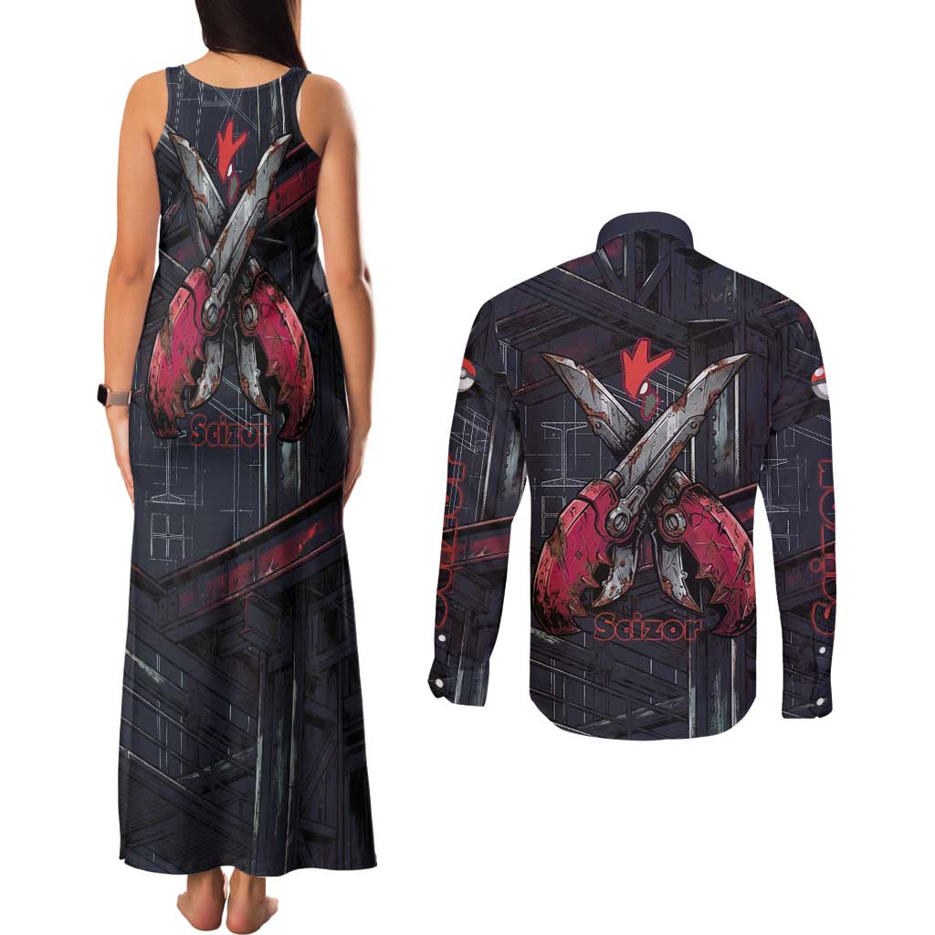 Scizor Battle Armor Couples Matching Tank Maxi Dress and Long Sleeve Button Shirt Scizor’s Domain - Claws of Precision