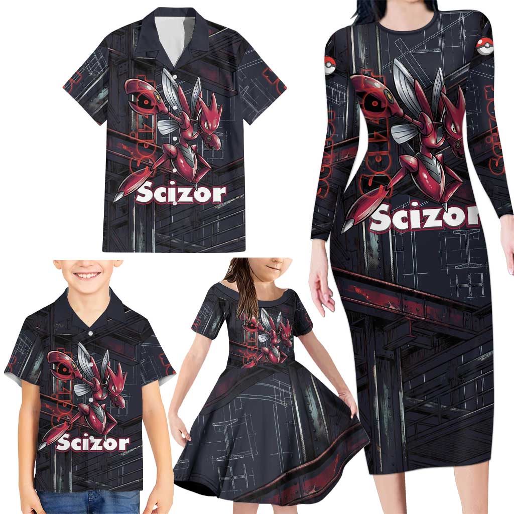 Scizor Battle Armor Family Matching Long Sleeve Bodycon Dress and Hawaiian Shirt Scizor’s Domain - Claws of Precision
