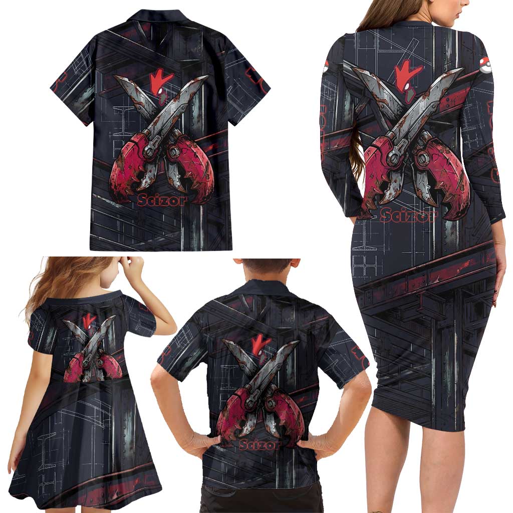 Scizor Battle Armor Family Matching Long Sleeve Bodycon Dress and Hawaiian Shirt Scizor’s Domain - Claws of Precision