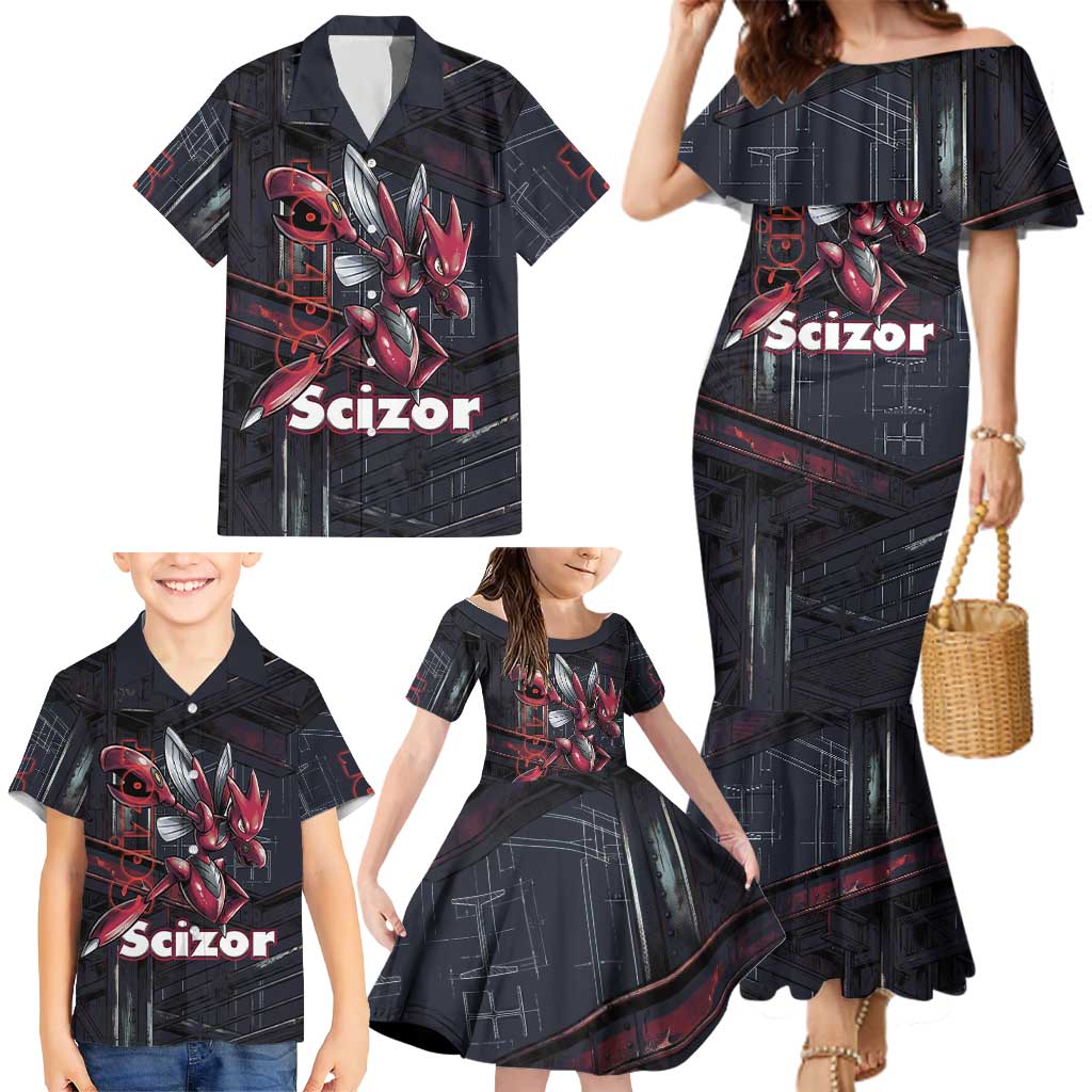 Scizor Battle Armor Family Matching Mermaid Dress and Hawaiian Shirt Scizor’s Domain - Claws of Precision