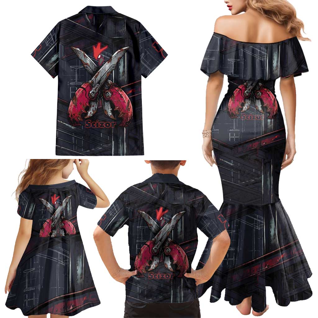 Scizor Battle Armor Family Matching Mermaid Dress and Hawaiian Shirt Scizor’s Domain - Claws of Precision