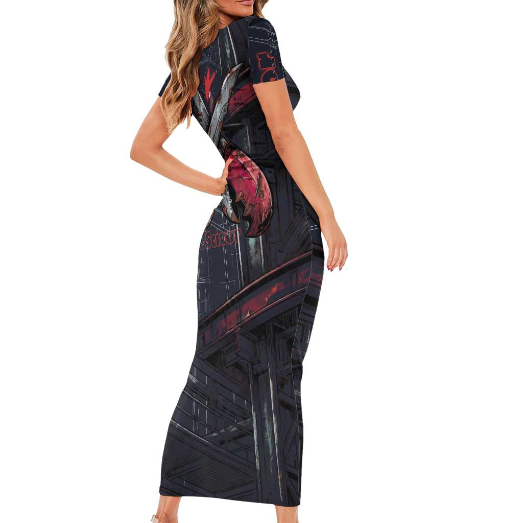 Scizor Battle Armor Family Matching Short Sleeve Bodycon Dress and Hawaiian Shirt Scizor’s Domain - Claws of Precision