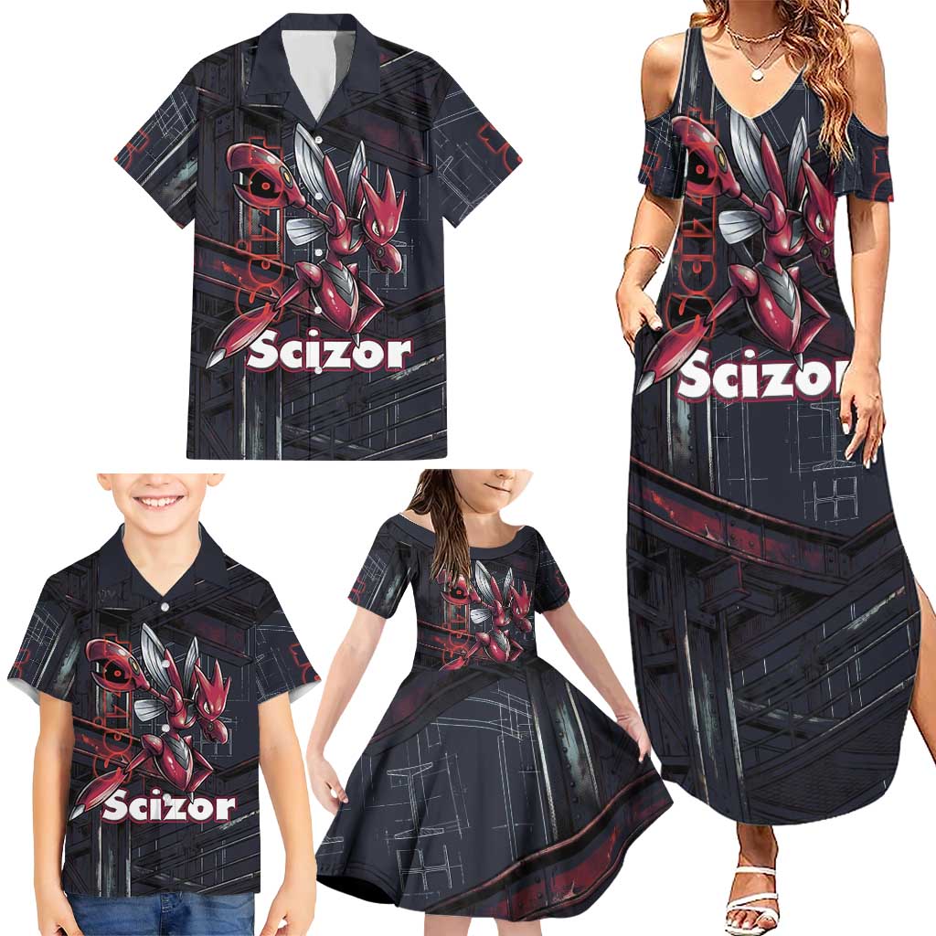 Scizor Battle Armor Family Matching Summer Maxi Dress and Hawaiian Shirt Scizor’s Domain - Claws of Precision