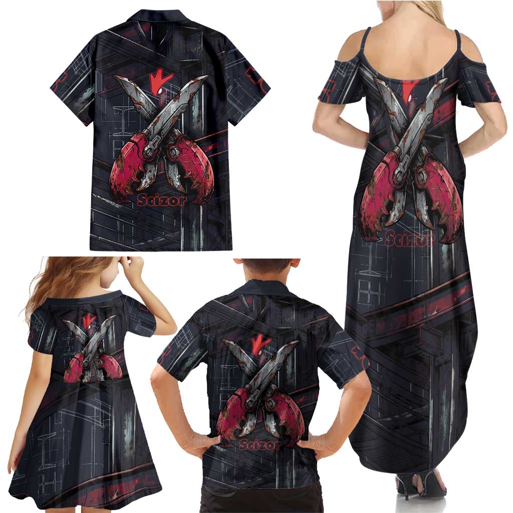 Scizor Battle Armor Family Matching Summer Maxi Dress and Hawaiian Shirt Scizor’s Domain - Claws of Precision