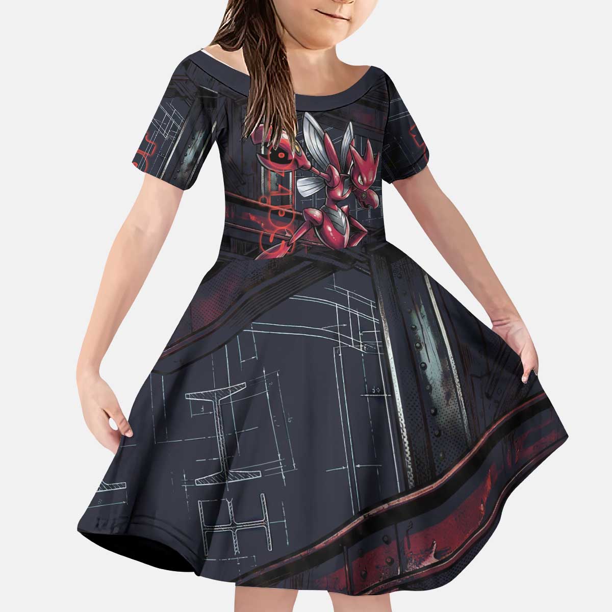Scizor Battle Armor Kid Short Sleeve Dress Scizor’s Domain - Claws of Precision