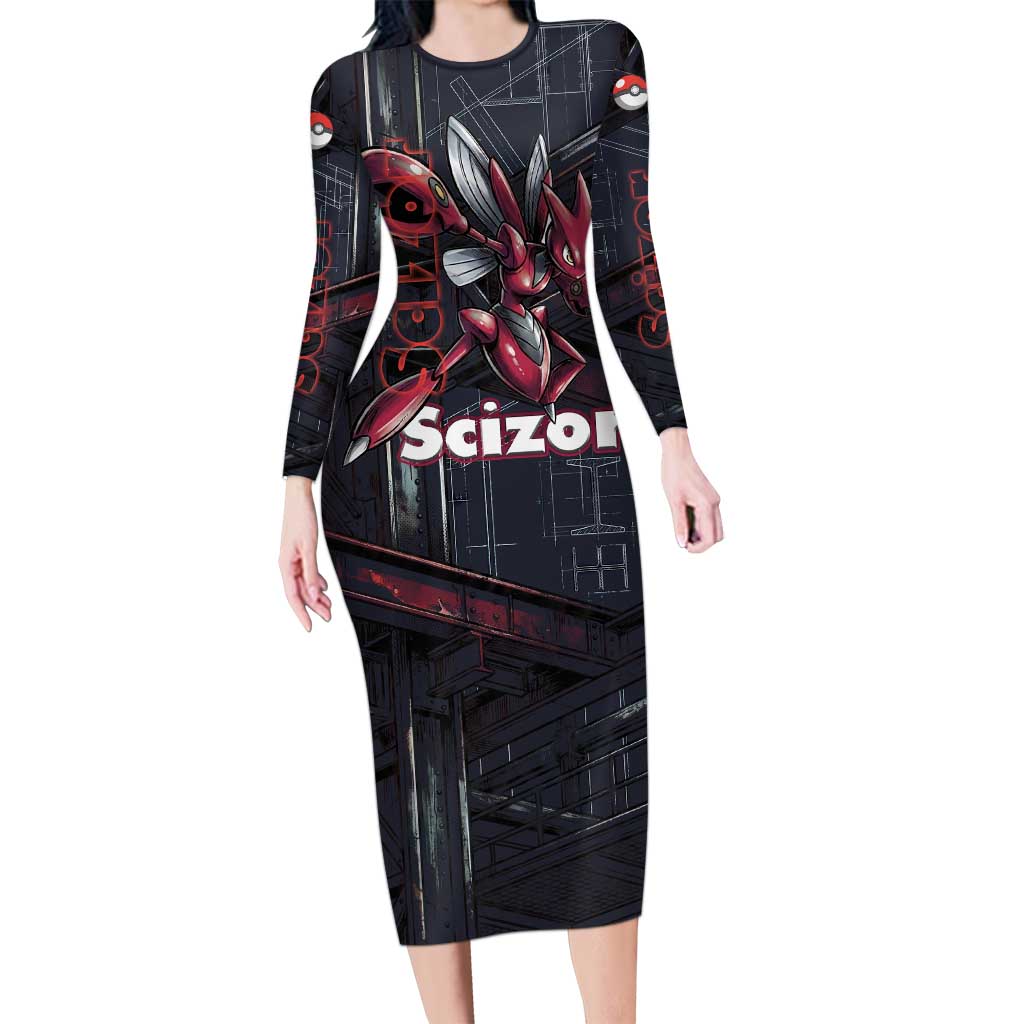 Scizor Battle Armor Long Sleeve Bodycon Dress Scizor’s Domain - Claws of Precision