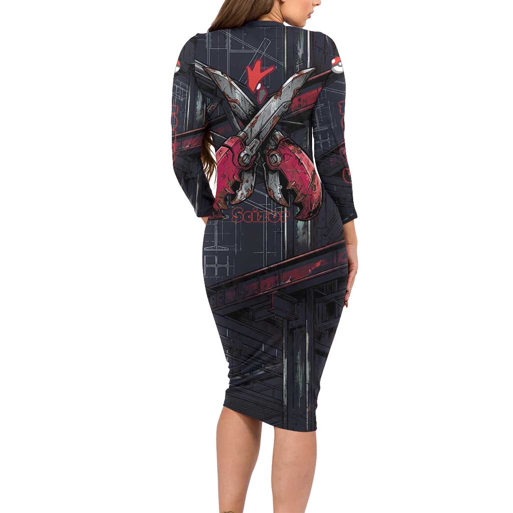 Scizor Battle Armor Long Sleeve Bodycon Dress Scizor’s Domain - Claws of Precision
