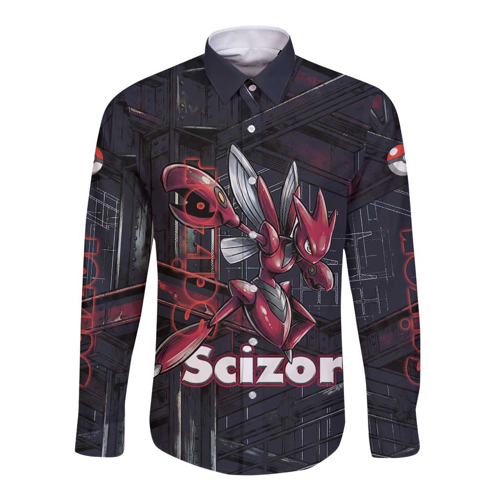 Scizor Battle Armor Long Sleeve Button Shirt Scizor’s Domain - Claws of Precision