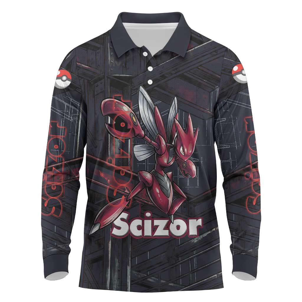 Scizor Battle Armor Long Sleeve Polo Shirt Scizor’s Domain - Claws of Precision