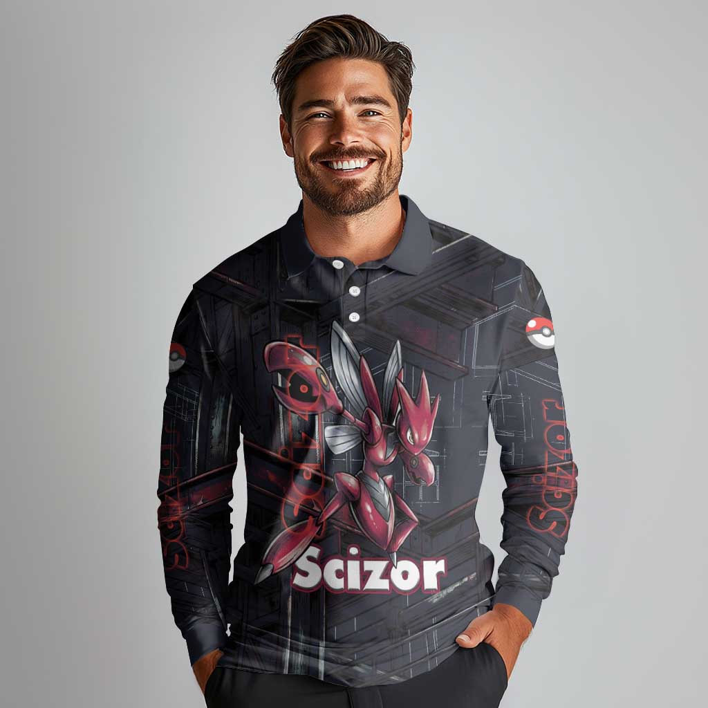 Scizor Battle Armor Long Sleeve Polo Shirt Scizor’s Domain - Claws of Precision