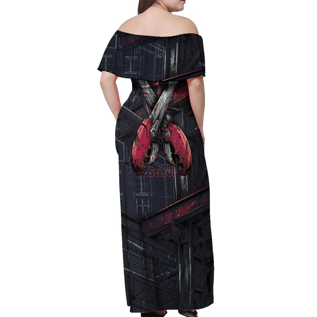 Scizor Battle Armor Off Shoulder Maxi Dress Scizor’s Domain - Claws of Precision