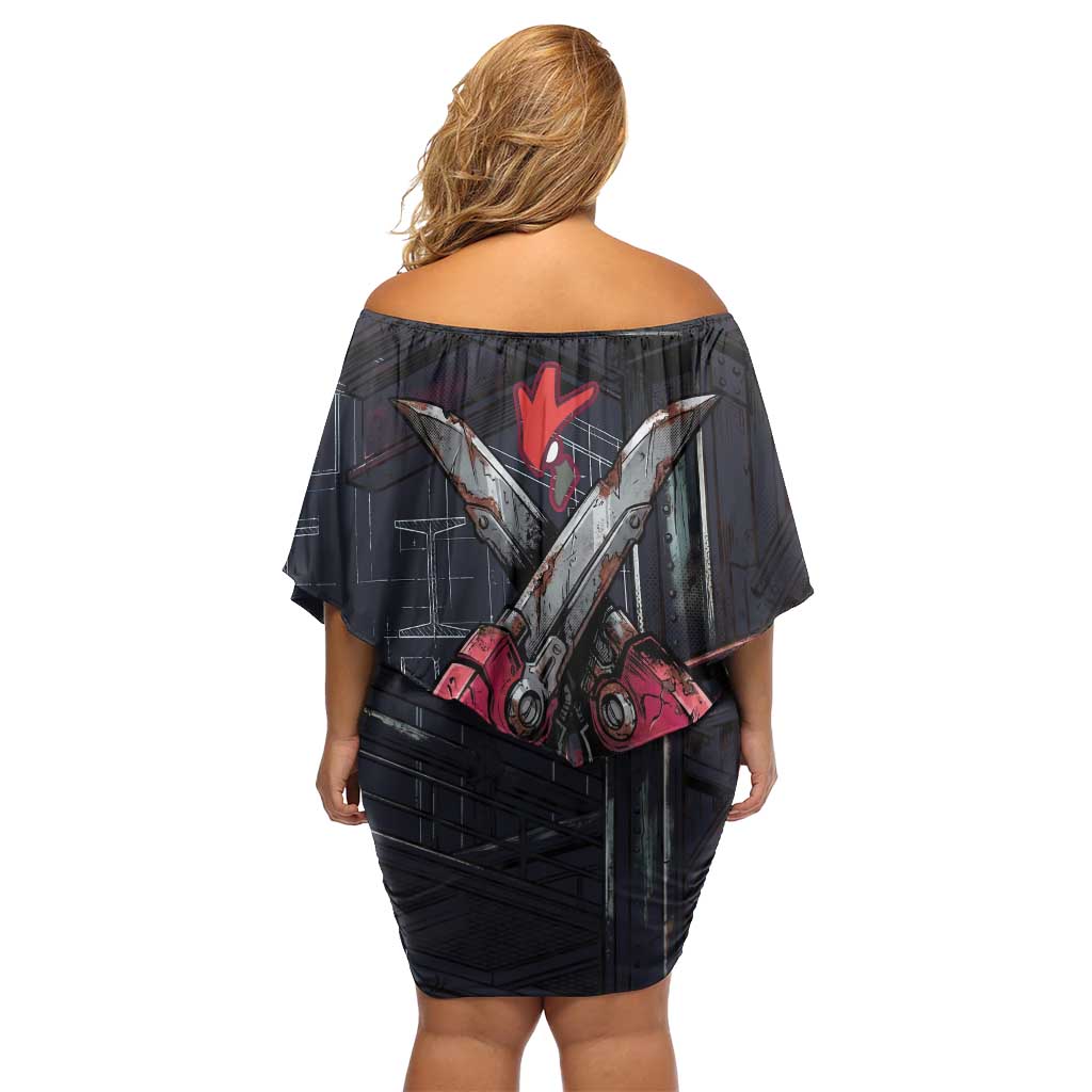 Scizor Battle Armor Off Shoulder Short Dress Scizor’s Domain - Claws of Precision