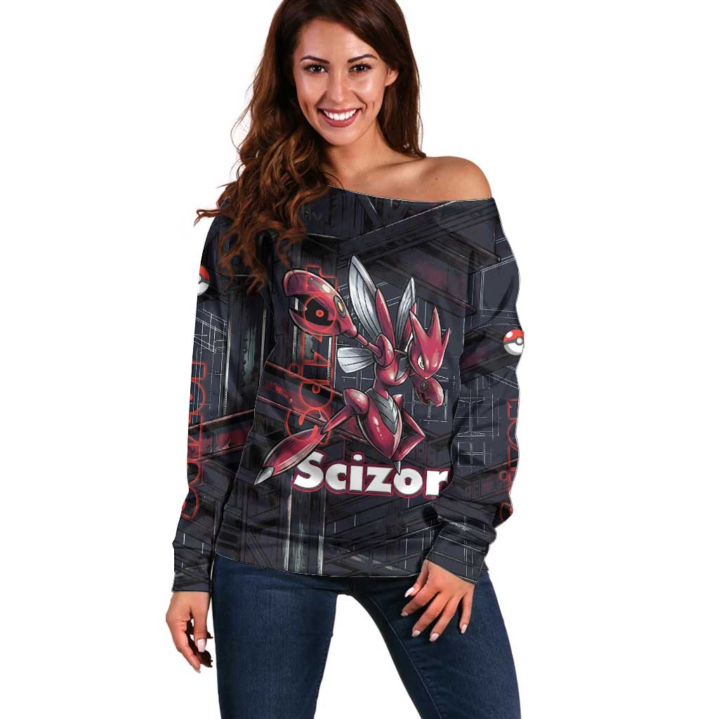 Scizor Battle Armor Off Shoulder Sweater Scizor’s Domain - Claws of Precision