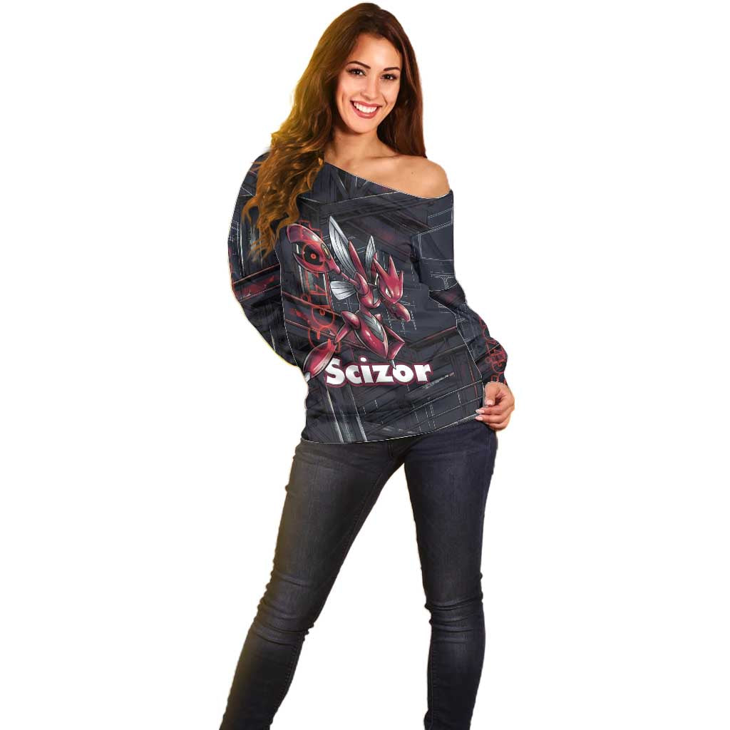 Scizor Battle Armor Off Shoulder Sweater Scizor’s Domain - Claws of Precision