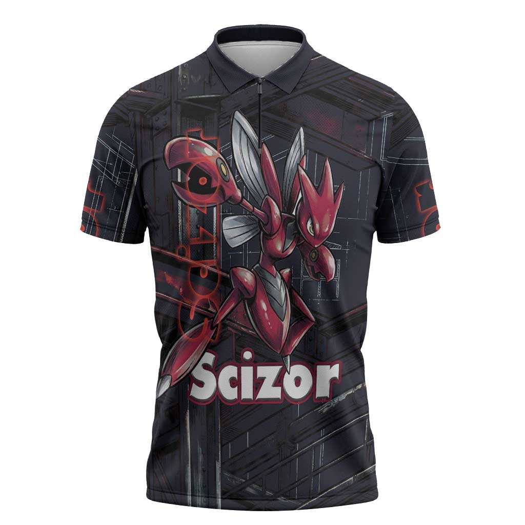 Scizor Battle Armor Zipper Polo Shirt Scizor’s Domain - Claws of Precision