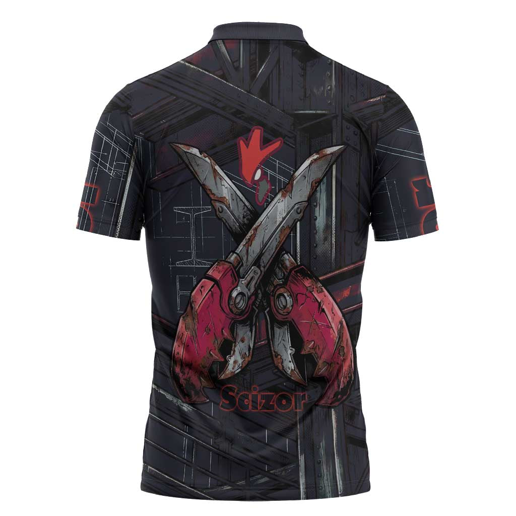 Scizor Battle Armor Zipper Polo Shirt Scizor’s Domain - Claws of Precision