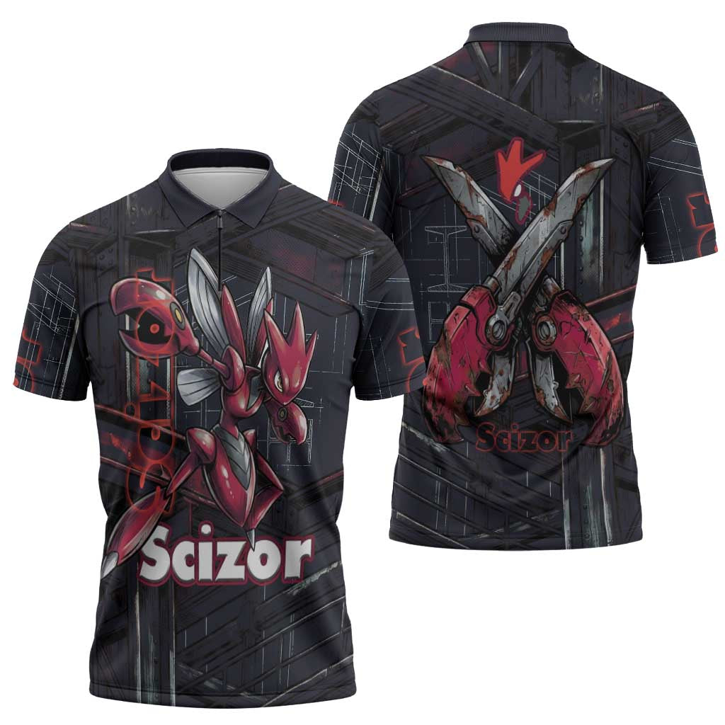 Scizor Battle Armor Zipper Polo Shirt Scizor’s Domain - Claws of Precision