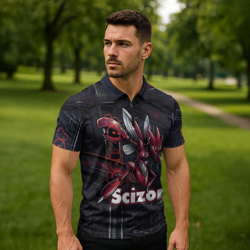 Scizor Battle Armor Zipper Polo Shirt Scizor’s Domain - Claws of Precision