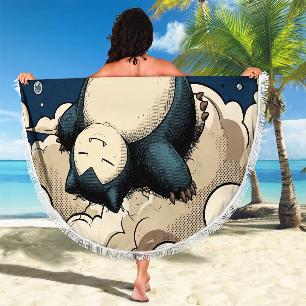 Snorlax Sleeping Cloud Beach Blanket Snorlax Zzz... Peace in Every Puff of Sleep