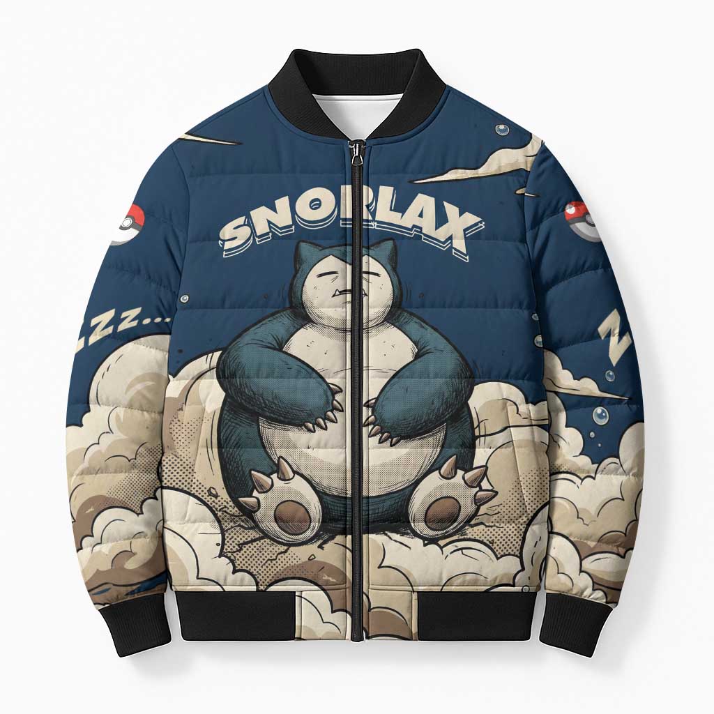 Snorlax Sleeping Cloud Bomber Puffer Jacket Snorlax Zzz... Peace in Every Puff of Sleep