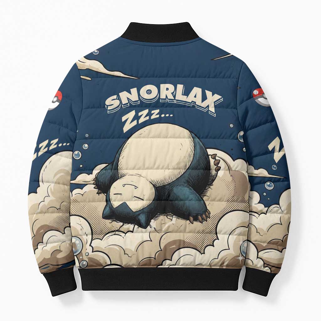 Snorlax Sleeping Cloud Bomber Puffer Jacket Snorlax Zzz... Peace in Every Puff of Sleep
