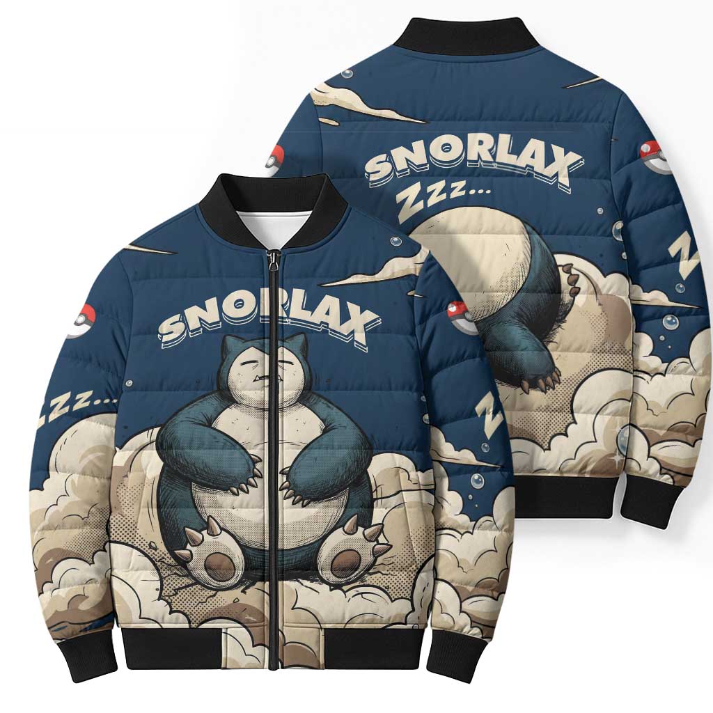 Snorlax Sleeping Cloud Bomber Puffer Jacket Snorlax Zzz... Peace in Every Puff of Sleep