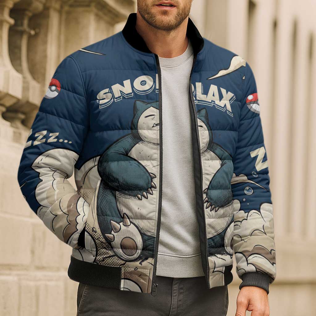 Snorlax Sleeping Cloud Bomber Puffer Jacket Snorlax Zzz... Peace in Every Puff of Sleep