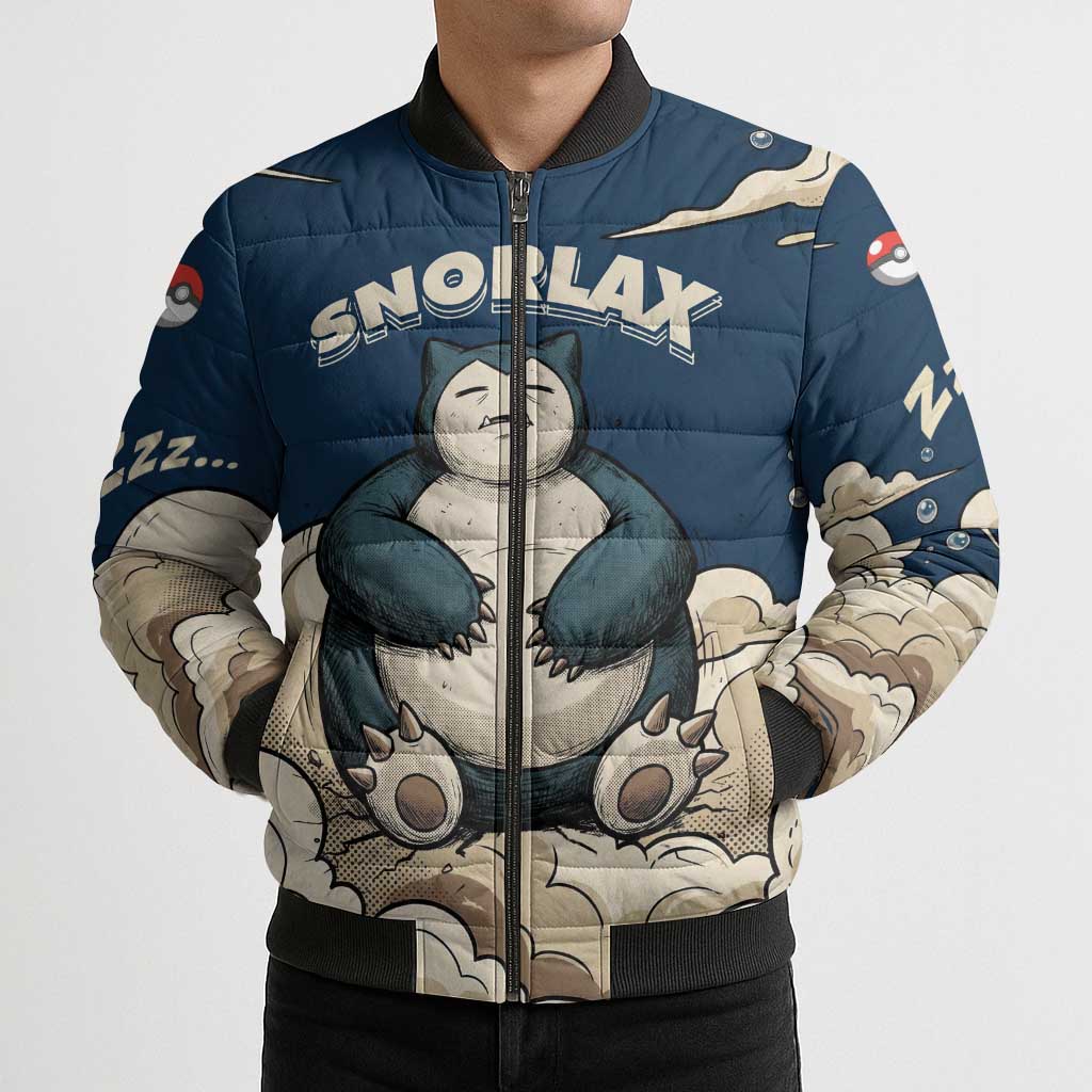 Snorlax Sleeping Cloud Bomber Puffer Jacket Snorlax Zzz... Peace in Every Puff of Sleep