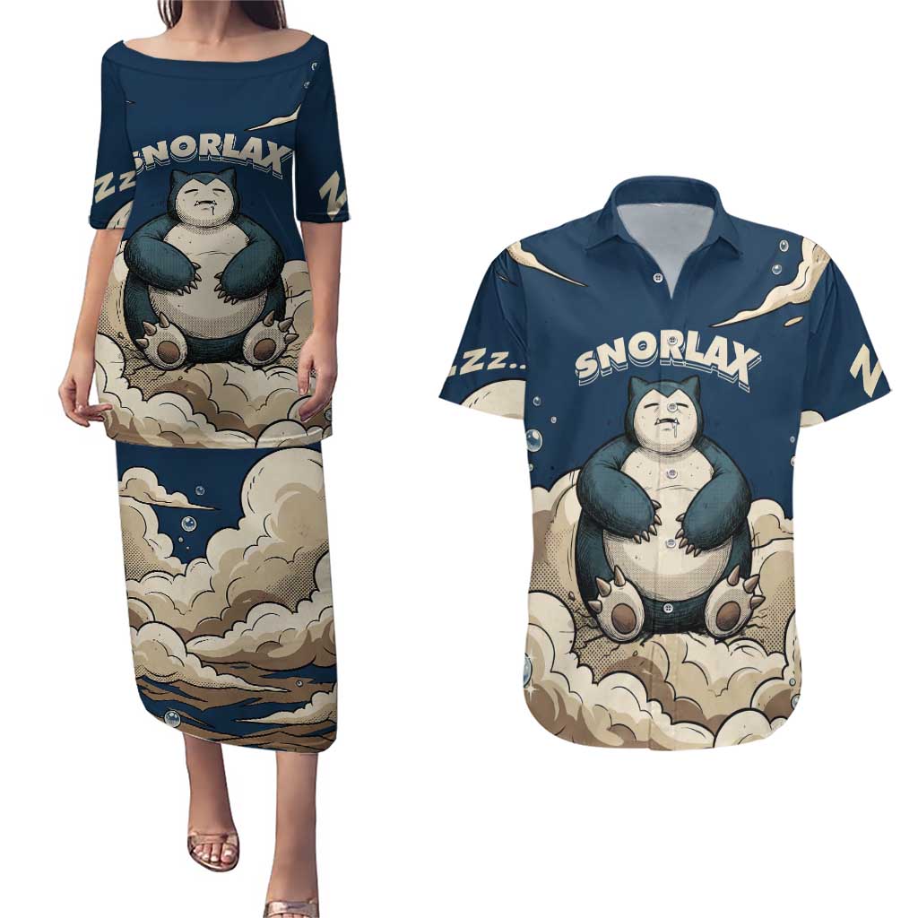 Snorlax Sleeping Cloud Couples Matching Puletasi and Hawaiian Shirt Snorlax Zzz... Peace in Every Puff of Sleep