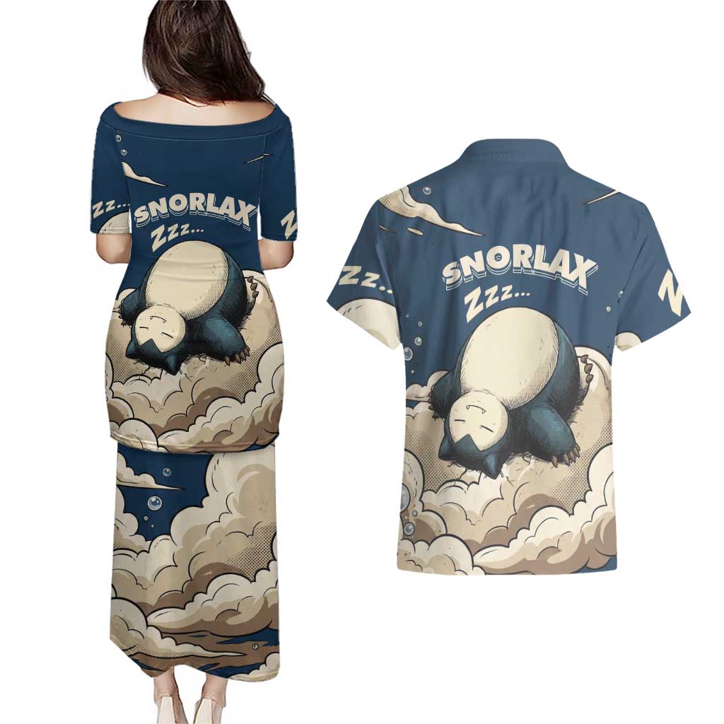 Snorlax Sleeping Cloud Couples Matching Puletasi and Hawaiian Shirt Snorlax Zzz... Peace in Every Puff of Sleep