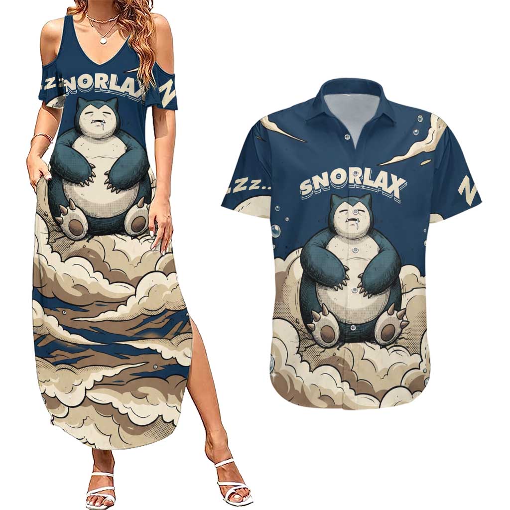 Snorlax Sleeping Cloud Couples Matching Summer Maxi Dress and Hawaiian Shirt Snorlax Zzz... Peace in Every Puff of Sleep