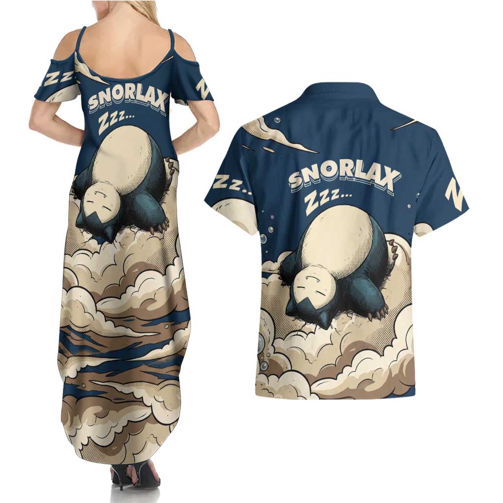Snorlax Sleeping Cloud Couples Matching Summer Maxi Dress and Hawaiian Shirt Snorlax Zzz... Peace in Every Puff of Sleep