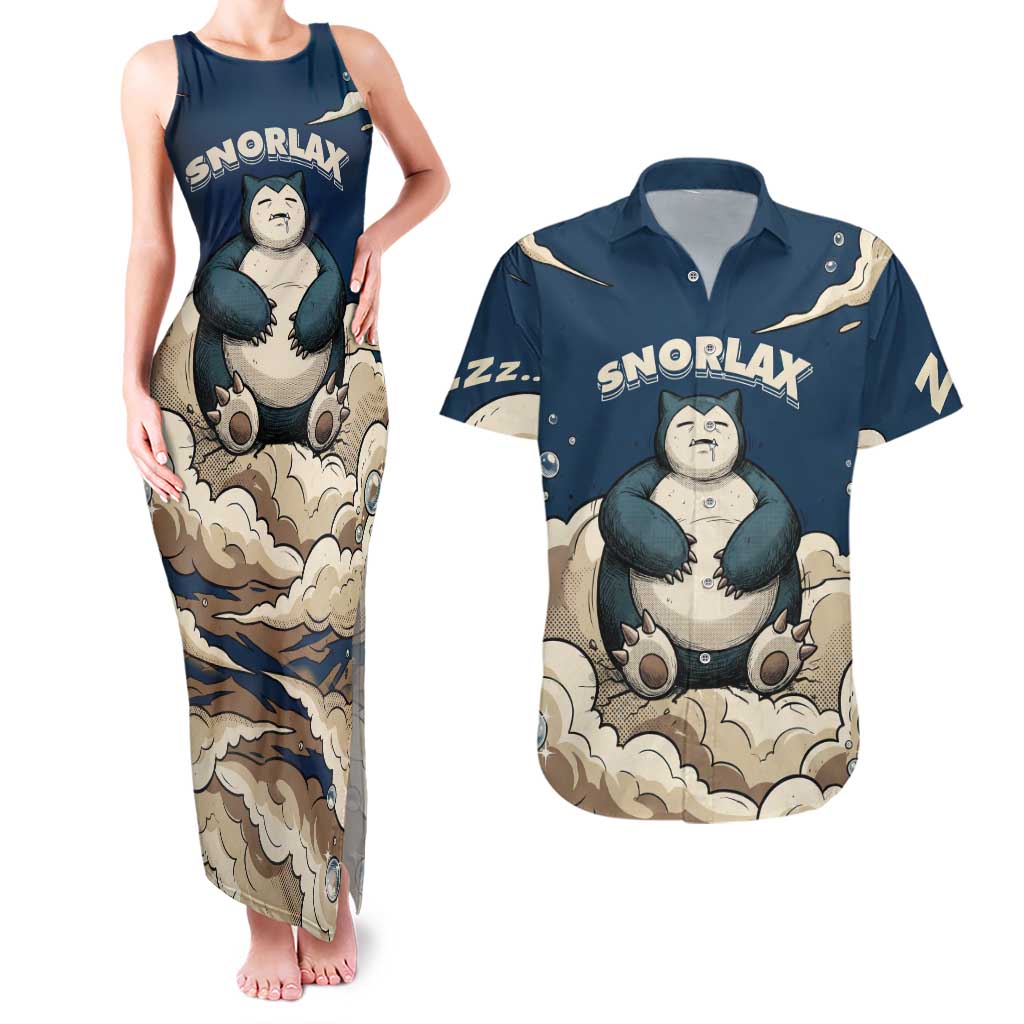 Snorlax Sleeping Cloud Couples Matching Tank Maxi Dress and Hawaiian Shirt Snorlax Zzz... Peace in Every Puff of Sleep
