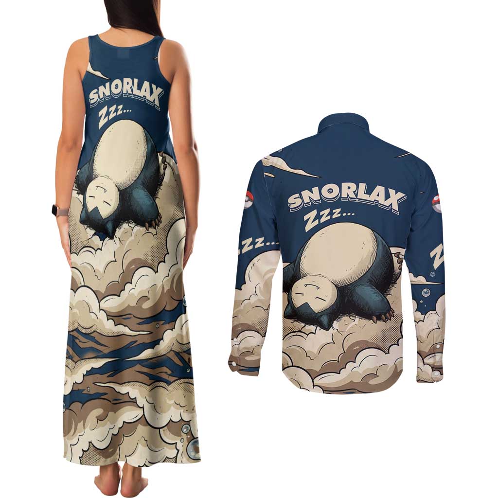 Snorlax Sleeping Cloud Couples Matching Tank Maxi Dress and Long Sleeve Button Shirt Snorlax Zzz... Peace in Every Puff of Sleep