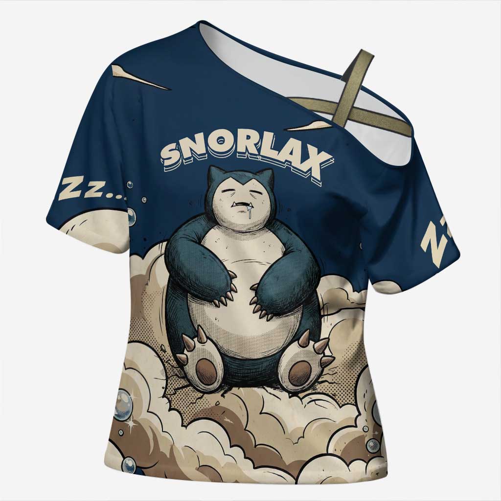 Snorlax Sleeping Cloud Cross Shoulder Shirt Snorlax Zzz... Peace in Every Puff of Sleep