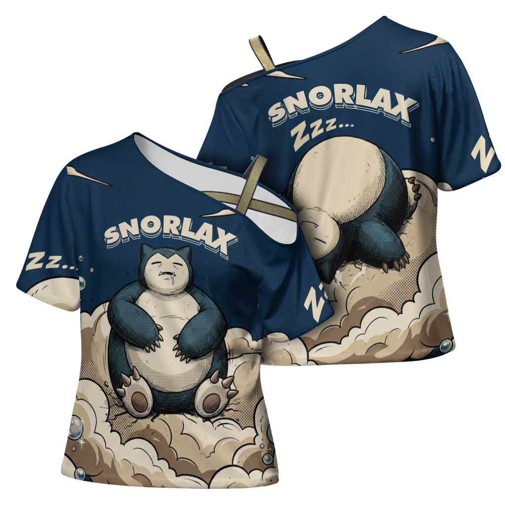 Snorlax Sleeping Cloud Cross Shoulder Shirt Snorlax Zzz... Peace in Every Puff of Sleep