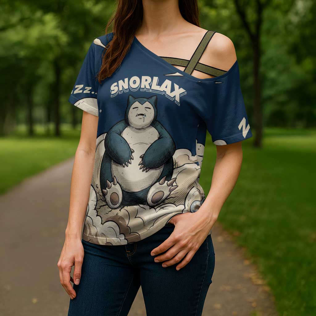 Snorlax Sleeping Cloud Cross Shoulder Shirt Snorlax Zzz... Peace in Every Puff of Sleep