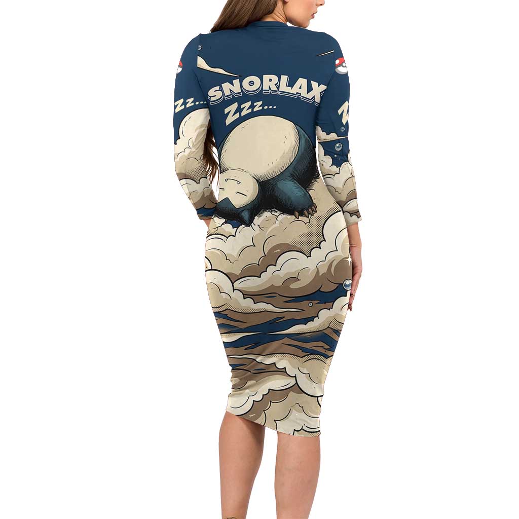 Snorlax Sleeping Cloud Family Matching Long Sleeve Bodycon Dress and Hawaiian Shirt Snorlax Zzz... Peace in Every Puff of Sleep