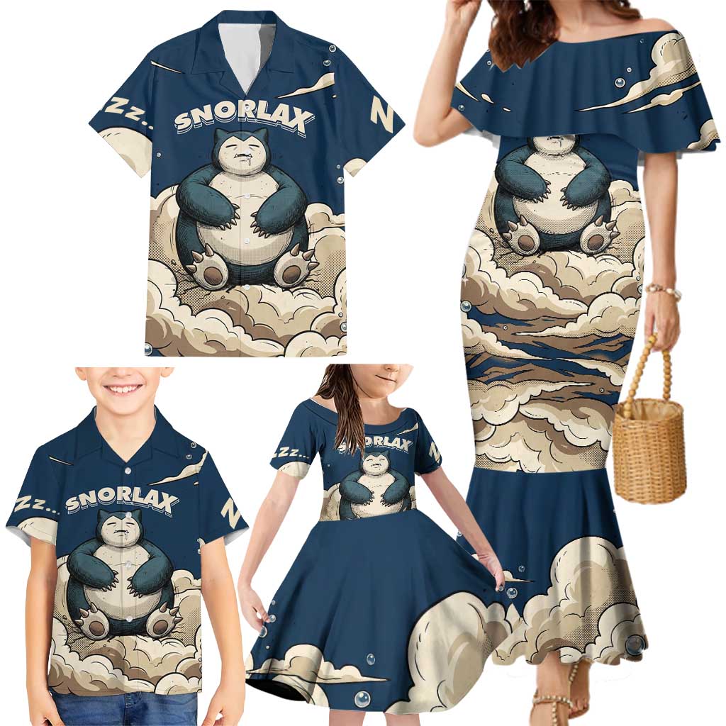 Snorlax Sleeping Cloud Family Matching Mermaid Dress and Hawaiian Shirt Snorlax Zzz... Peace in Every Puff of Sleep
