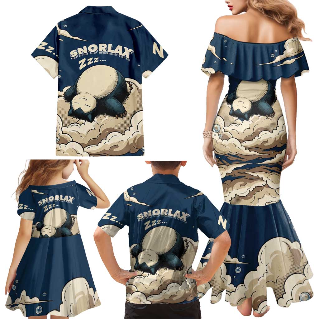 Snorlax Sleeping Cloud Family Matching Mermaid Dress and Hawaiian Shirt Snorlax Zzz... Peace in Every Puff of Sleep