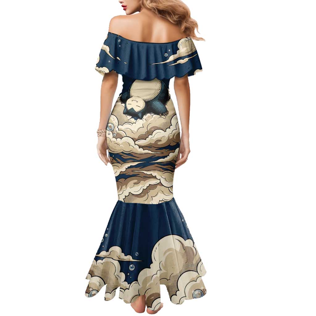 Snorlax Sleeping Cloud Family Matching Mermaid Dress and Hawaiian Shirt Snorlax Zzz... Peace in Every Puff of Sleep