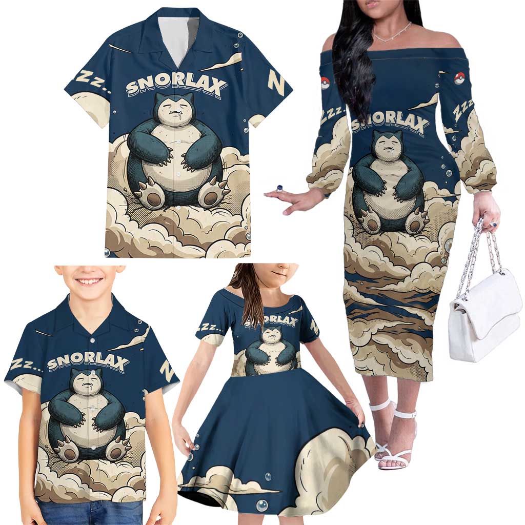 Snorlax Sleeping Cloud Family Matching Off The Shoulder Long Sleeve Dress and Hawaiian Shirt Snorlax Zzz... Peace in Every Puff of Sleep