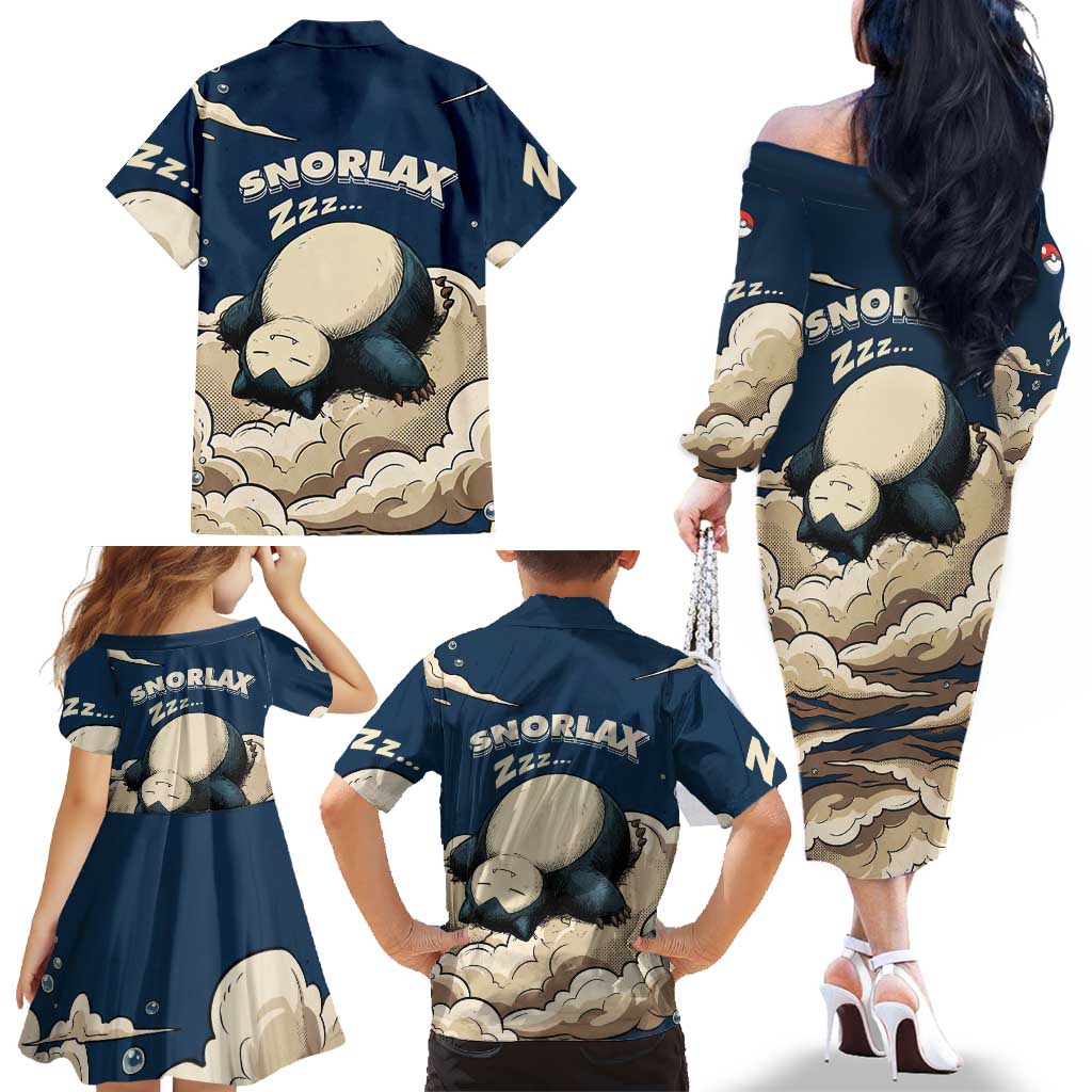 Snorlax Sleeping Cloud Family Matching Off The Shoulder Long Sleeve Dress and Hawaiian Shirt Snorlax Zzz... Peace in Every Puff of Sleep