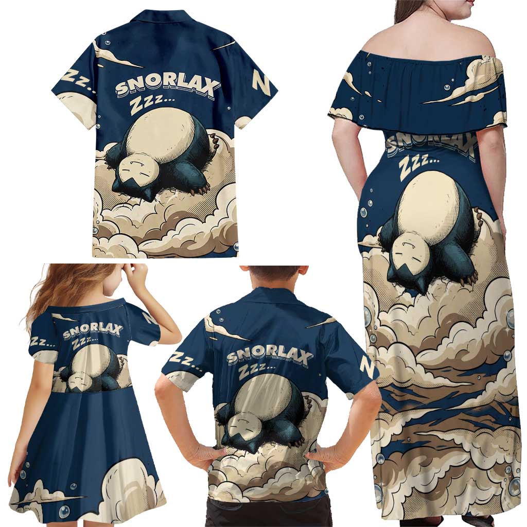Snorlax Sleeping Cloud Family Matching Off Shoulder Maxi Dress and Hawaiian Shirt Snorlax Zzz... Peace in Every Puff of Sleep