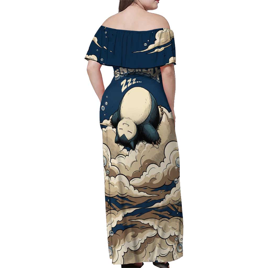 Snorlax Sleeping Cloud Family Matching Off Shoulder Maxi Dress and Hawaiian Shirt Snorlax Zzz... Peace in Every Puff of Sleep